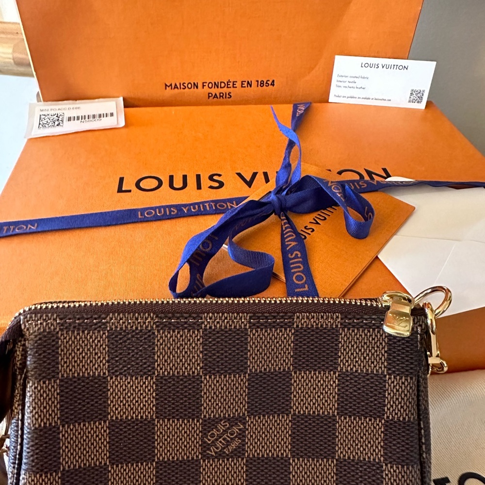 The Mini Pochette Accessoires in Damier Ebene canvas is perfect.